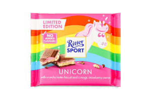Шоколад Unicorn молочний з начинкою з полуничним смаком та печивом 100г Ritter Sport