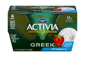 Dannon Activia Probiotic Nonfat Light Greek Yogurt with Bifidus Strawberry - 4 PK