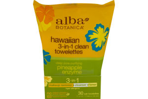 Alba Botanica Hawaiian 3-In-1 Clean Towelettes Deep Pore Purifying Pineapple Enzyme - 30 CT