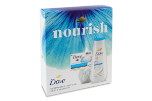 Набір подарунковий Гель для душу 225мл + Крем-мило 90г + Мочалка банна Ніжне злущування Dove 3шт