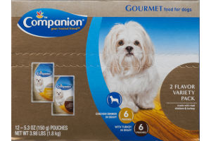Companion Gourmet Dog Food Variety Pack Chicken Dinner in Gravy/Turkey in Gravy - 12 CT