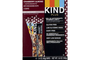 KIND Plus Bars Cranberry Almond + Antioxidants with Macadamia Nuts - 4 CT
