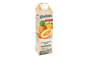 Сок неосветленный пастеризованный из смеси фруктов Тропический микс Galicia т/п 1л