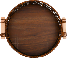 Таця плетена з ручками бамбукове дно 25см