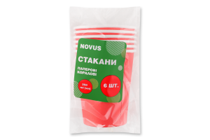Стакани паперові коралові 250мл Novus 6шт