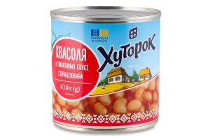 Фасоль в томатном соусе с сахаром и подсластителем стерилизованная Хуторок ж/б 410г