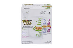 Purina Fancy Feast Creamy Collection Broths Gourmet Cat Complement Pouches Variety Pack - 12 CT