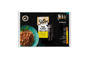 Набор кормов консервированных для взрослых котов Ассорти из мяса птицы в желе Нежные кусочки Sheba м/у 4х85г