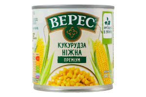 Кукуруза сахарная из целых зерен консервированная вакуумированная стерилизованная Нежная Премиум Верес ж/б 340г