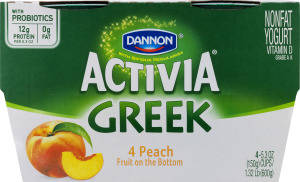 Dannon Activia Greek Nonfat Yogurt Peach Fruit on the Bottom - 4 CT