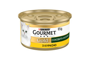 Корм консервированный полнорационный для взрослых котов с курицей Сочное наслаждение Gold Gourmet ж/б 85г