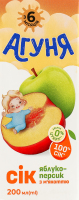 Сок для детей от 6мес с мякотью восстановленный стерилизованный гомогенизированный Яблоко-персик Агуня т/п 200мл