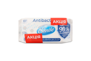 SMILE НАБІР 1+1 Серветка волога Antibacterial з Д-пантенолом, 60 шт