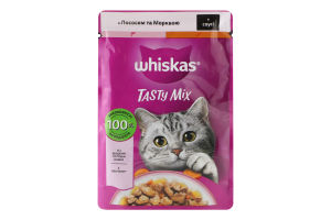 Корм консервований повнораціонний для дорослих котів З лососем та морквою в соусі TastyMix Whiskas д/п 85г