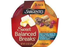 Sargento Sweet Balanced Breaks Cheddar Cheese, Milk Chocolate Chunks, Raspberry Flavored Dried Cranberries & Graham Crackers - 3 PK