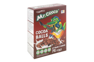 Завтраки сухие глазированные сахарной глазурью Шарики с какао Mr. Croco к/у 75г