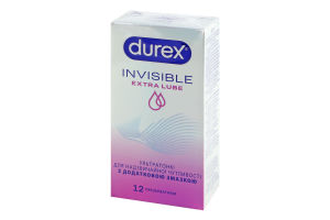 Презервативы латексные ультратонкие с силиконовой смазкой Extra Lube Invisible Durex 12шт