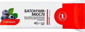 Батончик-мюсли с черникой частично глазированный белой глазурью ТМ "1" м/у 40г