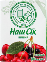 Нектар неосветленный пастеризованный Вишня Наш сік т/п 200мл