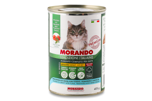 Корм д/котів Шматочки в соусі з тунцем томатами та стручковою квасолею 405г ж/б Morando Tradizioni