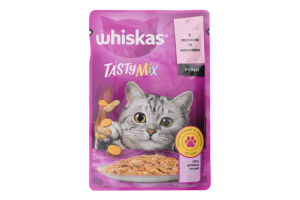 Корм консервований повнораціонний для дорослих котів З лососем та морквою в соусі TastyMix Whiskas д/п 85г