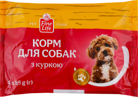Корм консервированный полнорационный для взрослых собак с курицей Fine Life м/у 4х85г