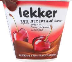 Йогурт 7.8% десертный с наполнителем Вишня-бельгийский шоколад Lekker ст 180г