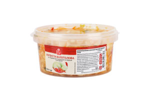 Салат закусочний з підсолоджувачами Капуста білоголова по-корейськи з морквою та перцем солодким Fine Life відро 500г