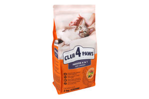 Корм сухой для взрослых котов c курицей Indoor 4 in 1 Premium Club 4 Paws м/у 2кг