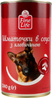Корм консервований повнораціонний для дорослих собак Шматочки в соусі з яловичиною Fine Life з/б 1.24кг