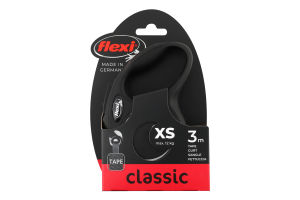 Повідець-рулетка д/собак до 12кг New Classic чорний стрічка р.XS 3м Flexi