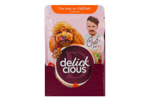 Корм консервированный дополнительный для взрослых собак Паэлья с курицей Chef`s menu Delickcious д/п 85г