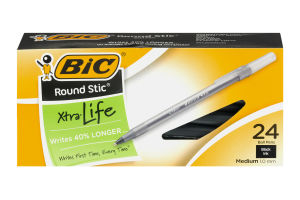 BiC Round Stic Xtra-Life Ball Pens Medium Black - 24 CT