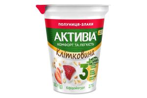 Бифидойогурт 2.7% с бифидобактериями Actiregularis с наполнителем Клубника-злаки Активіа ст 260г