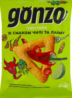 Трикутники кукурудзяні гострі зі смаком чилі та лайма Gonzo м/у 40г