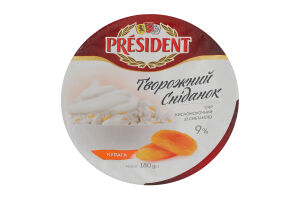 Сир кисломолочний 9% зі сметаною Курага Творожний сніданок President ст 180г