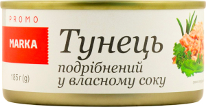 Тунец дробленый в собственном соку стерилизованный Marka Promo ж/б 185г