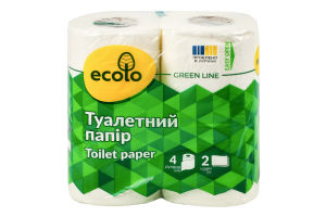 Папір туалетний 2-х шаровий Green line Ecolo 4шт