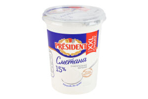 Сметана 15% President ст 500г