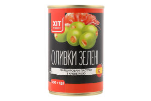 Оливки зелені фаршировані креветкою Хіт продукт з/б 300г