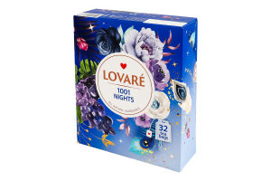 Бленд чаю чорного та зеленого байхового дрібного з фруктами пелюстками з ароматом винограду 1001 Nights Lovare к/у 32х2г