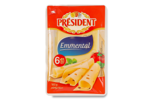 Сир 45% твердий скибками Ементаль President лоток 100г