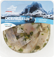 Оселедець філе-шматочки з зеленою цибулею Fish Port лоток 0.17кг