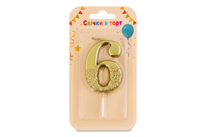 Свеча-цифра в торт 6 Металлик Festa (Guangzhou) Co. Ltd 1шт