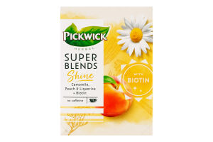 Чай фруктово-трав'яний ароматизований з доданим біотином Ромашка-персик Shine Super blends Pickwick к/у 15х1.5г