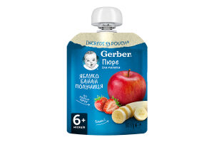 Пюре фруктовое для детей от 6мес пастеризованное витаминизированное Яблоко-банан-клубника Gerber д/п 90г