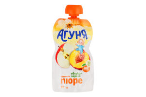 Пюре фруктовое для детей от 6мес гомогенизированное стерилизованное Яблоко-персик Агуня д/п 90г