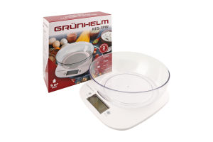 Ваги кухонні білі з чашою до 5кг Grunhelm