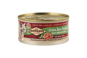 Корм д/котів з куркою качкою та фазаном 100г ж/б Карнілав