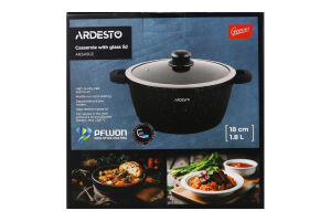 Каструля Gemini Anzio 1,8л чорний алюміній з скляною кришкою Ardesтo